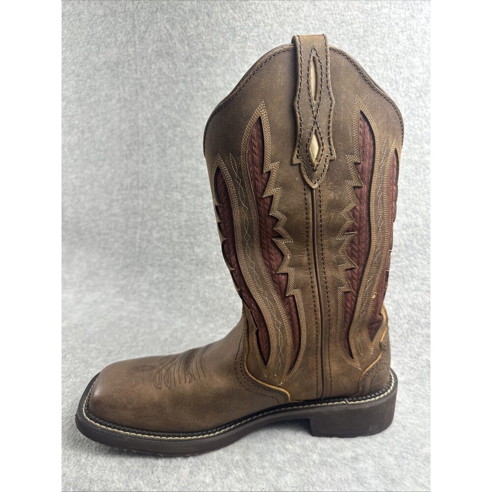 Justin Womens Sz 10B Paisley Spice Western Boots Brown Leather Square Toe GY2801